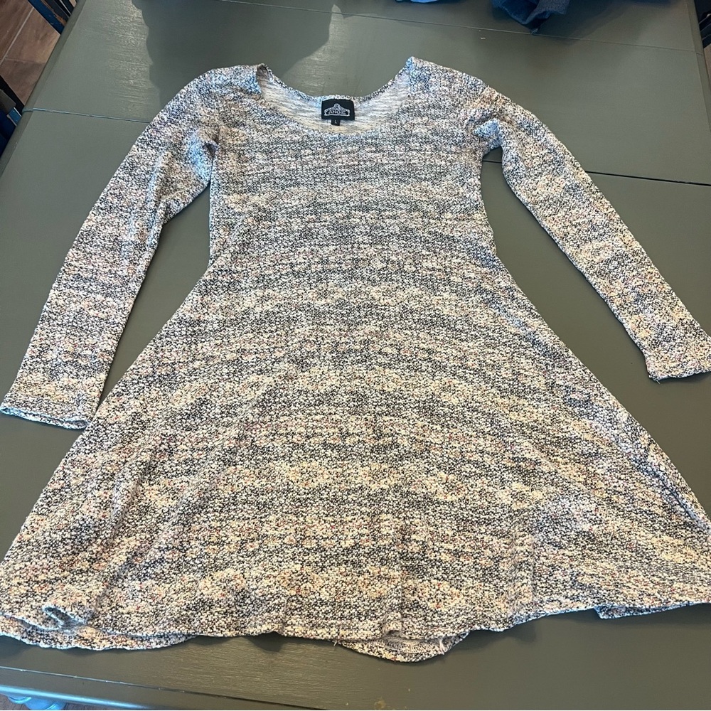 Angie Marled Knit Dress in Blue, Cream & Pink Speckle